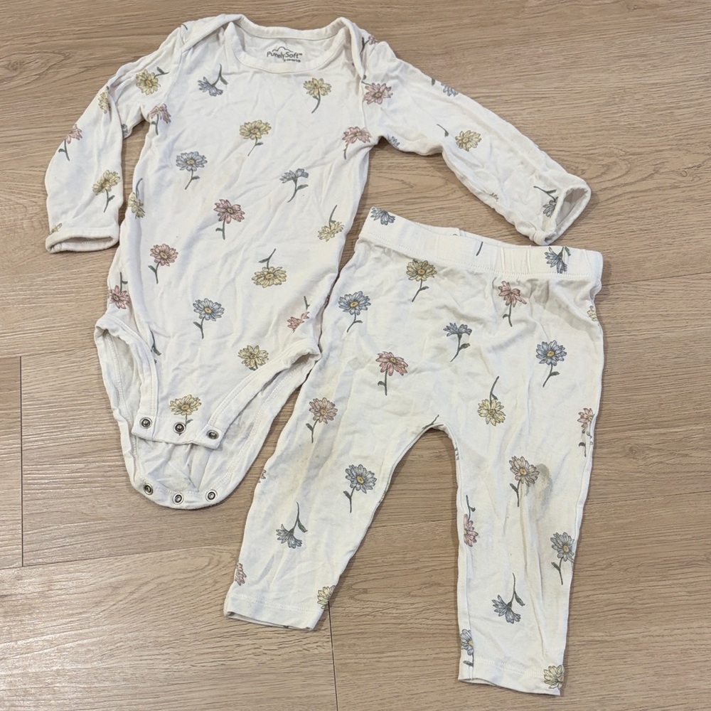 Purely Soft Floral Print Baby Onesie and Pants Set